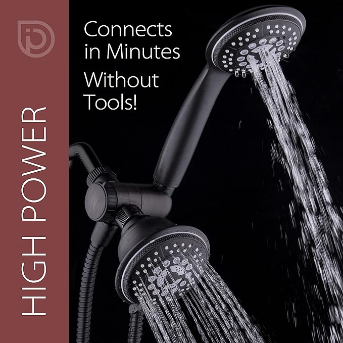 1753 Handheld Showerhead & Rain Shower Combo. High Pressure 24 Function 4" Face Dual 2 in 1 Shower Head System with Stainless Steel Hose, Patented 3-way Water Diverter in Oil Rubbed Bronze