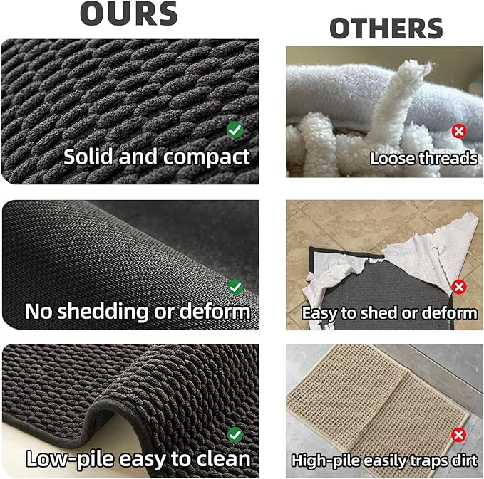 TYUU Black Bathroom Runner Rugs, Long Bath Mat Runner Washable Thin Quick Dry Low Pile Bathroom Runner Rugs Non Slip, Black 24''x70''