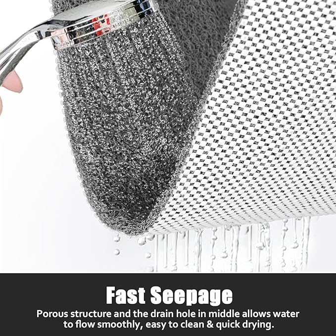 ZOESOE Square Shower Mat Non Slip: 27x27 Inch Large Shower Mats for Inside Shower with Drain Hole in Center, Super Soft PVC Loofah Massage Shower Stall Mat, Anti Slip Shower Floor Mat, Quick Drying