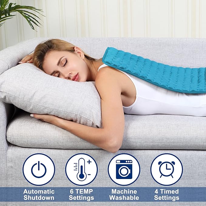 Electric Heating Pad for Back Pain Relief, Heating Pads for Cramps, Auto Shut Off, Heating pad for Neck and Shoulder, 20''x24'', Large, Blue+Gray