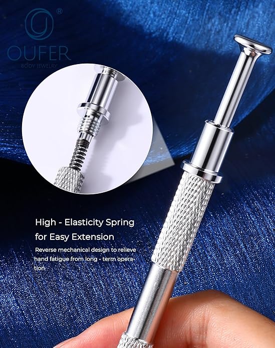 OUFER Piercing Ball Grabber, 16G 18G Flat Back Earrings Piercing Guide needle Tool, Surgical Steel Internally Threaded Push Pin External Thread Assistant Body Piercing Kit for Ear Nose Lip Tool