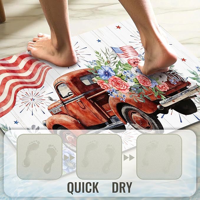 Quick Dry Bath Mat for Bathroom,Super Absorbent Patriotic 4th of July Welcome Bath Rug Non-Slip Rubber,Machine Washable Bathroom Floor Mat for Shower, Tub, Sink Area Independence Day Eagle 16x24