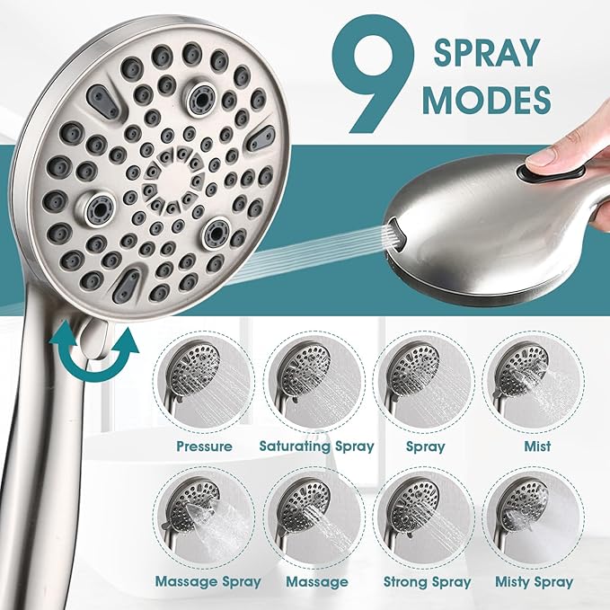 Hand Shower with Slide Bar, High Pressure 10 Setting Handheld Shower Head, Adjustable Height 24" Slide Bar, Wall Supply Elbow and 6.6ft Extra Long Shower Hose - Brushed Nickel