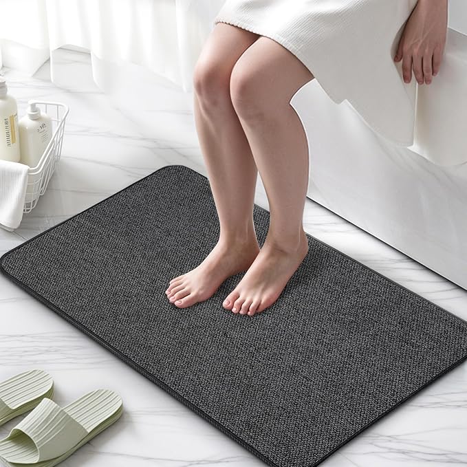 2 Pack Bathroom Rugs 17x27Inch, Thin Bath Mat with Rubber Backing Non-Slip, Absorbent,Quick Dry Machine Washable, Home Decor Accessories Cozy Cloth Bathroom Mat fit Under Door/Sink/Tub/Shower-Blue