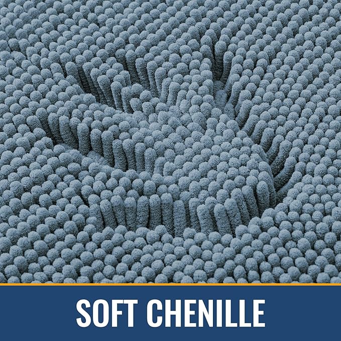 Arotive Bathroom Rugs 34x21, Extra Soft Absorbent Shaggy Chenille Bath Rugs, Machine Washable Rubber Backing Non-Slip Bath Mats for Bathroom Floor Tub and Shower, Home Decor Accessories,Grayish Blue