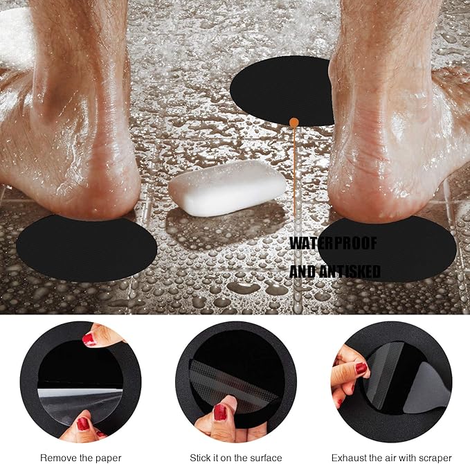 Secopad Original Bathtub Non-Slip Stickers for Tub & Shower Floor, Strong Anti-Slip Shower Stickers with Scraper Ideal for Families with Kids, Adults & Seniors, 24 PCS (Black)