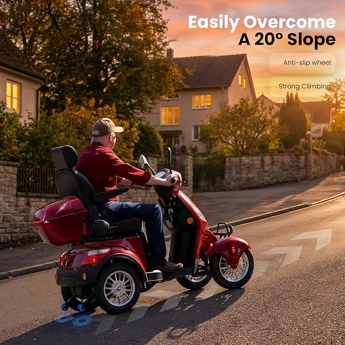Super Large Electric 4 Wheel Mobility Scooters, Heavy Duty 800W Wheelchair Device, 25 Miles Long Range, All Terrain Mobility Scooter，Speed Adjust, Remote Key,Receive Ready to Ride (Red)