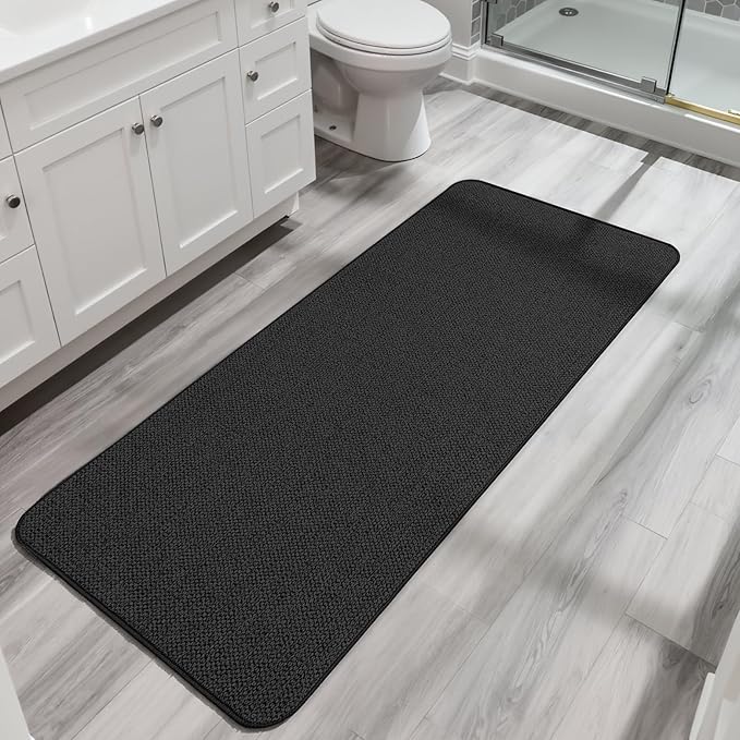 Bosap Bath Mat,Ultra Thin Bathroom Runner Rugs,Large Bath Mats for Bathroom,Quick Dry,Non-Slip,Machine Washable,Low Pile,Bath Rug,Shower Outside,Sink,Home Decor Accessories.Black,3'x6'(36x72inch)