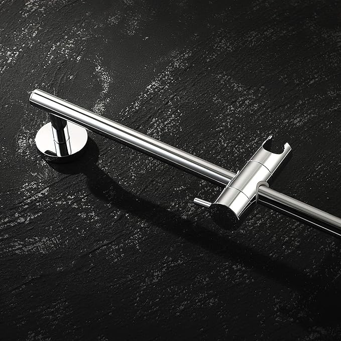 SKOWLL Chrome Shower Slide Bar 26-Inch Bathroom Shower Head Holder Bar with Adjustable Handheld Shower Holder, Wall Mount Shower Slide Bar No Drill