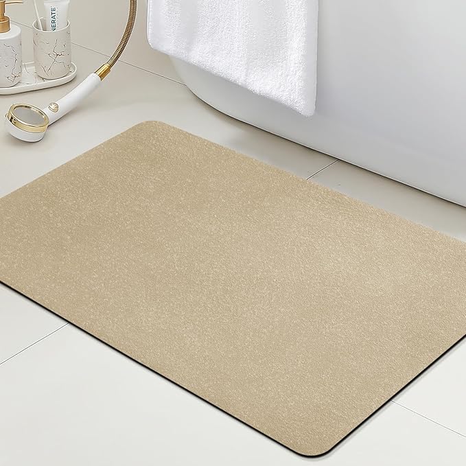 ACCUMTEK Non Slip Bath Mat, Thin Bathroom Rugs Fit Under Door, Quick Dry Bath Mats, Machine Washable Bath Rugs for Bathroom, Bathtub & Kitchen, Camel/Upgraded Solid/24 x17