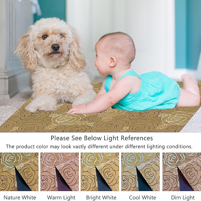1/10 Inch Ultra Thin 24"×35" Large Front Door Mat Indoor Entrance Inside Non Slip, Waterproof Rubber Kitchen mat and Interior Home Washable Door Mat, Tan Brown