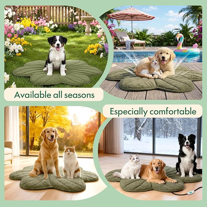 Vagascape Dog Bed, Waterproof Pet Bed with Washable Removable Cover, Comfort Cat Dog Pad for All Seasons, Heating Green Clover Shape Cat Mat with Nonskid Bottom(35"x27")