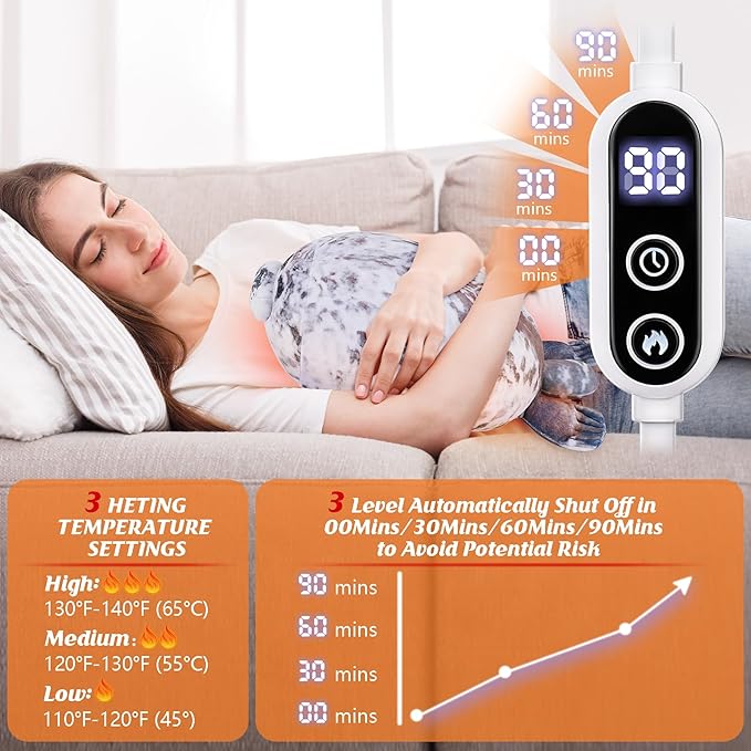 Electric Heating Pad for Period Cramps, Cuddly Soft 14" Seal Plush with a Hot Soft Belly USB Powered, Menstrual Heating Pad Neck Shoulder Pain Relief, Gift for Daughter Wife Period Heating Pad