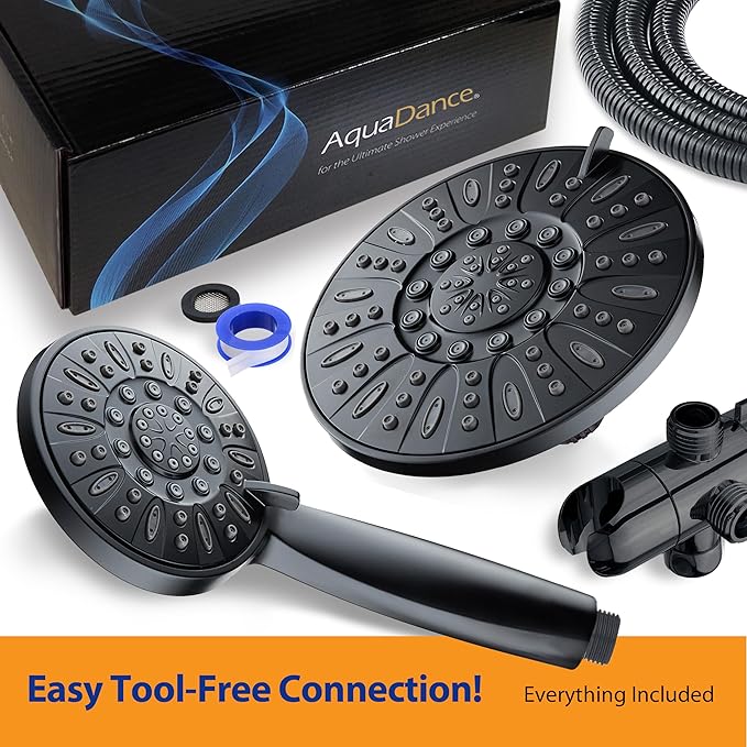 AquaDance 7" Premium High Pressure 3-Way Rainfall Combo Combines The Best of Both Worlds-Enjoy Luxurious Rain Showerhead and 6-Setting Hand Held Shower Separately or Together, Matte Black