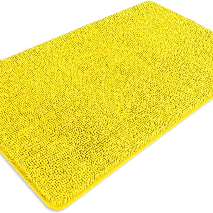 Bathroom Rugs 30 x 50 Inch – Extra Large Bath Mat | Absorbent and Washable Thick Chenille Bath Rugs Non-Slip Runner Rug for Bathroom, Shower, Tub(Yellow)
