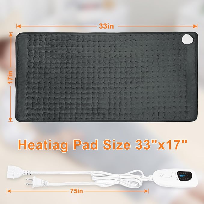 Deepsoon Heating Pad,Electric Heating Pads for Back,Neck,Moist Heating Pad for Abdomen Shoulder Knee Legs,Dry/Moist Heat&Auto Shut Off,Mother's Day Birthday for Men and Women,Dark Gray,33x17 Inch