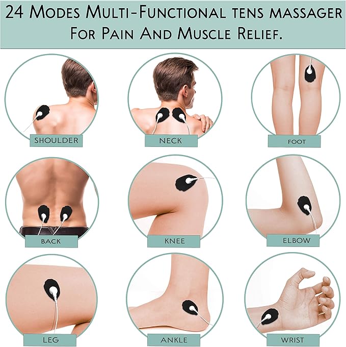 Tens Unit Machine Device 24 Massage Modes Newest Model Muscle Stimulator for Lower Back Neck Shoulder Pain Relief Massager Comes with 10 Pads [5 Pairs] Complete Set Belt+Shoe