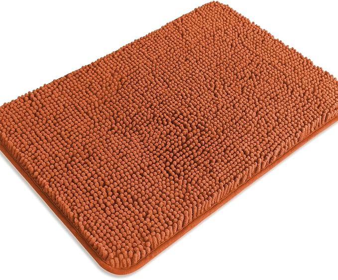 Burnt Orange Bathroom Rugs – Absorbent and Washable Bath Mat, Non-Slip, Thick Soft Chenille Bath Rugs for Bathroom Floor, Shower, Sink - 17" x 24"