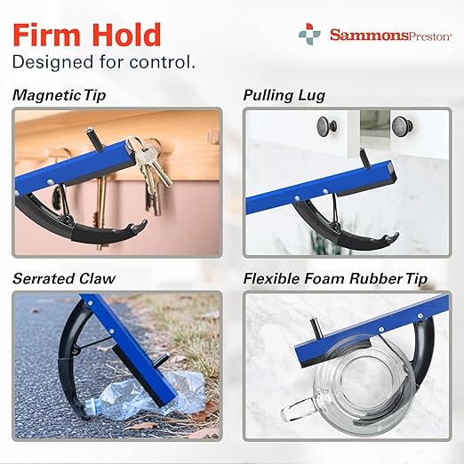 Sammons Preston Reacher, 26" Lightweight Grabber Reacher Tool with Magnetic Tip, Ergonomic Grip & Claw Jaw, Portable Reaching Aid for Seniors, Daily Living & Home Use, Standard Blue, 3 pack