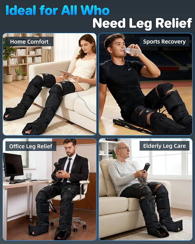 YINGGG Leg Massager with Heat and Compression - Foot and Calf Massage Sleeve with 3 Heat, 6 Intensities, 6 Modes, Compression Boots for Circulation and Pain Relief