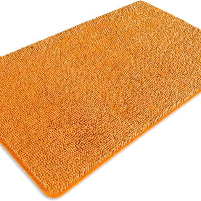 Bathroom Rugs 30 x 50 Inch – Extra Large Bath Mat | Absorbent and Washable Thick Chenille Bath Rugs Non-Slip Runner Rug for Bathroom, Shower, Tub(Flame Orange)