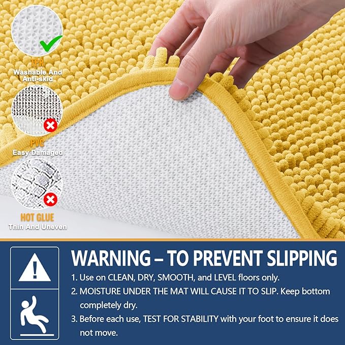 Arotive Bathroom Rugs 24x16, Extra Soft Absorbent Shaggy Chenille Bath Rugs, Machine Washable Rubber Backing Non-Slip Bath Mats for Bathroom Floor Tub and Shower, Home Decor Accessories, Yellow