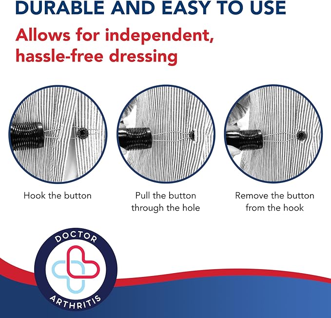 Button Hook & Zipper Pull, Assist, Helper Device, Dress Clothes Tool, Button Shirts Aid, One Hand, Disability, Handicapped and Seniors by Dr. Arthritis (Single)