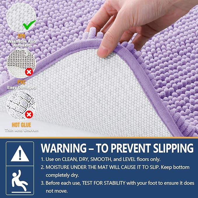 Arotive Bathroom Rugs 24x16, Extra Soft Absorbent Shaggy Chenille Bath Rugs, Machine Washable Rubber Backing Non-Slip Bath Mats for Bathroom Floor Tub and Shower, Home Decor Accessories,Lavender