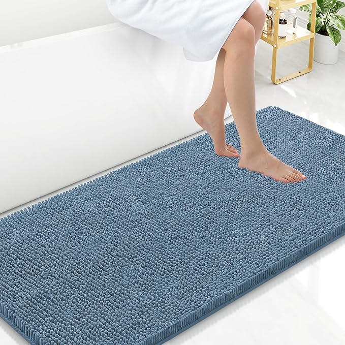 Arotive Bathroom Rugs 47x24, Extra Soft Absorbent Shaggy Chenille Bath Rugs, Machine Washable Rubber Backing Non-Slip Bath Mats for Bathroom Floor Tub and Shower, Home Decor Accessories,Grayish Blue