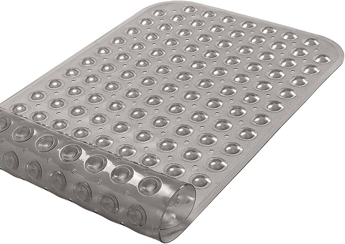 Medium Non-Slip Bathtub & Shower Mat 31x16 (Smooth/Non-Textured Tubs Only) Safe, Clean, Machine-Washable, Superior Grip&Drainage, Vinyl, Transparent Gray (Grey)