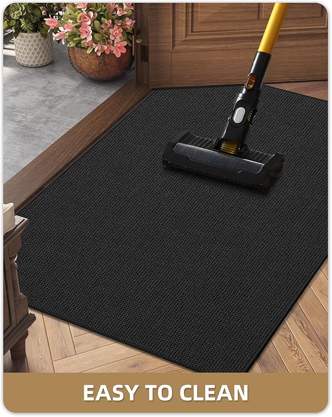 Color&Geometry Large Thin Front Door Mat Indoor Entrance Non Slip Rubber Backed, 36"x56" Indoor Door Mats for Entryway, Dirt Trapper Double Doormat, Washable Front Door Rugs, Ebony Black