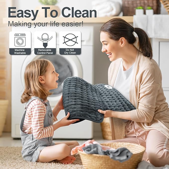 Heating Pad for Back, Electric Heating Pads for Cramps/Abdomen/Waist/Shoulder with 6 Heat Settings and Auto-Off, Moist/Dry Heat pad, Mothers Day Gifts for Mom Women Wife Grandma, 12" x 24"(Dark Gray)