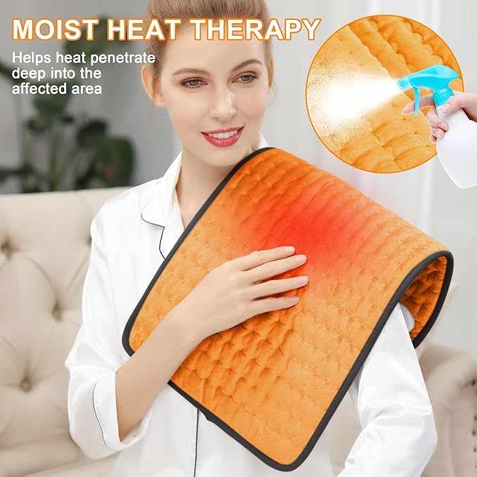 Deepsoon Heating Pad,Electric Heating Pads for Back,Neck,Moist Heating Pad for Abdomen Shoulder Knee Legs,Dry/Moist Heat&Auto Shut Off,Mother's Day Birthday for Men and Women,Orange Black,24x12 Inch