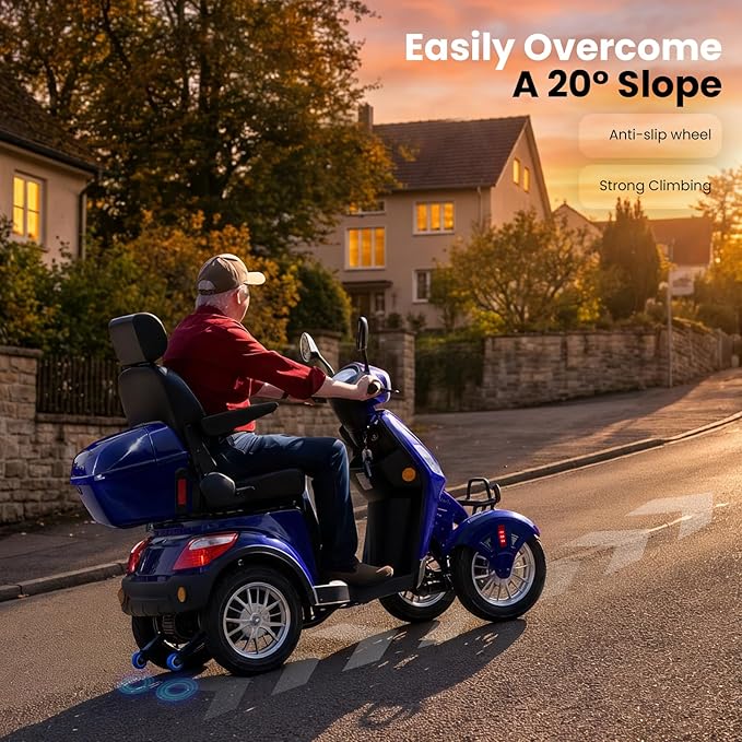 Super Large Electric 4 Wheel Mobility Scooters, Heavy Duty 800W Wheelchair Device, 25 Miles Long Range, All Terrain Mobility Scooter，Speed Adjust, Remote Key,Receive Ready to Ride (Blue)