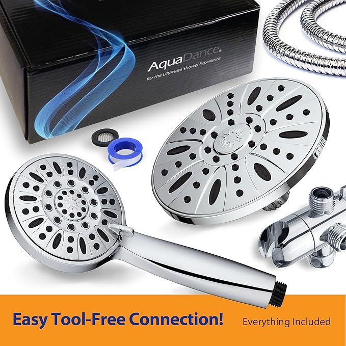 AquaDance for California - 7" Premium High Pressure 3-Way Rainfall Combo for Best of Both Worlds - Enjoy Luxury 6-Setting Rain Showerhead and Hand Held Shower Separately or Together - Chrome Finish