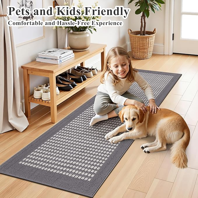 Ileading Laundry Room Runner Rug 2'x6' Non Slip Farmhouse Kitchen Floor Mats with Rubber Backing Machine Washable Grey Indoor Decor Carpet for Doormat Hallway Entryway Petmat Garage Balcony