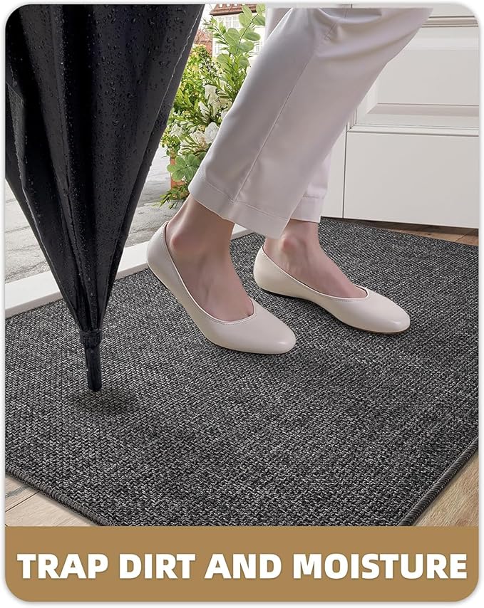 Color&Geometry Large Thin Front Door Mat Indoor Entrance Non Slip Rubber Backed, 48"x72" Indoor Door Mats for Entryway, Dirt Trapper Double Doormat, Washable Front Door Rugs, Charcoal Grey