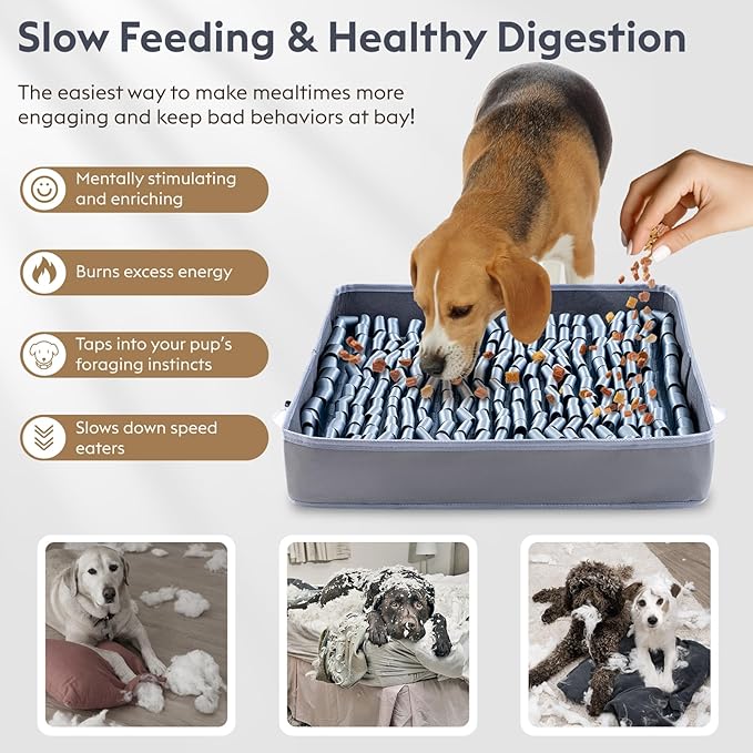 FunFurry Snuffle Mat for Dogs, Dog Puzzle Mat, Interactive Dog Toys for Enrichment,Sniff Mats with Non-Slip Backing,Suitable for Breeds and Sizes of Dogs (Silver, 17" X 15")
