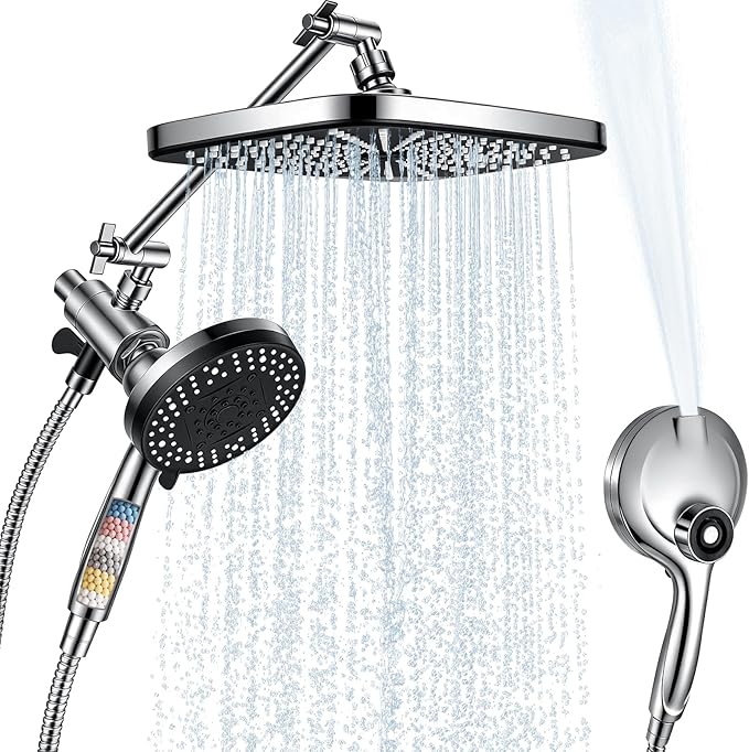 Rainfall Shower Head With Handheld Combo, Adjustable Drivse Filtered Shower Heads with Handheld Spray Combo, One-piece High Pressure, Built-in Magnetic Docking and Power Jets