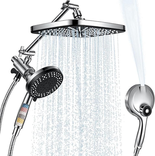 Rainfall Shower Head With Handheld Combo, Adjustable Drivse Filtered Shower Heads with Handheld Spray Combo, One-piece High Pressure, Built-in Magnetic Docking and Power Jets