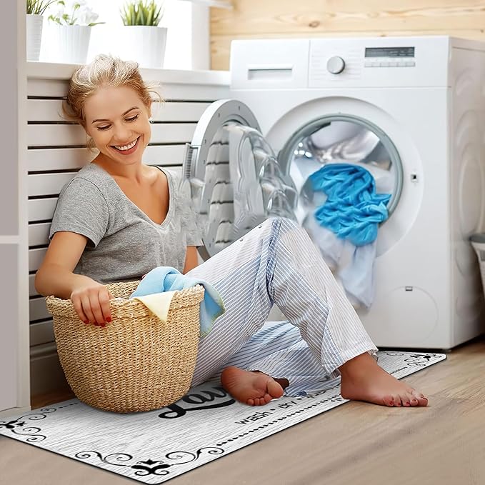 Laundry Room Rug Runner, 17.7"x45" Non Slip Laundry Runner Rugs, Farmhouse Washable Floor Laundry Mats for Laundry Room, Mudroom, Kitchen, Washroom, Bathroom, Hallway Entryway Area Rugs Decor