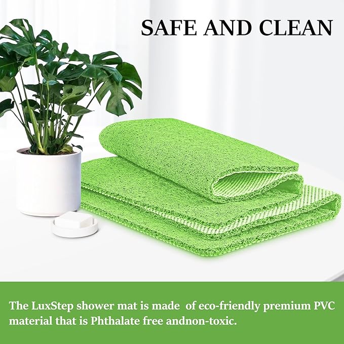 LuxStep Shower Mat Bathtub Mat,24x36 inch, Non-Slip Bath Mat with Drain, Quick Drying PVC Loofah Bathmat for Tub,Shower,Bathroom, Grass Green