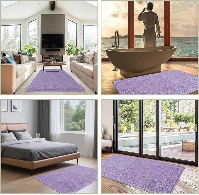 Bathroom Rugs 40 x 60 Inch – Extra Large Bath Mat | Absorbent and Washable Thick Chenille Bath Rugs Non-Slip Runner Rug for Bathroom, Shower, Tub(Lavender)