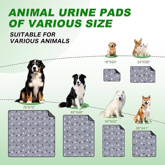 WanpeeGoo Washable Pee Pads, Puppy Pee Pad for Dogs, 2 Pack Absorbent Reusable Training Dog Pads Pet Puppy Pads, Non-Slip Potty Pads for Whelping, Playpen, Crate, Bed, Grey 32"x63"