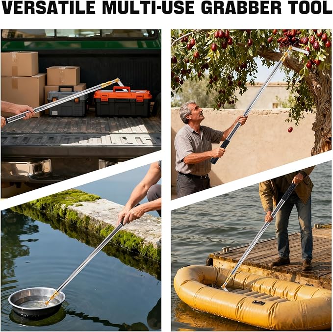 Grabber Reacher Tool,6.3 FT Reacher Grabber Pickup Tool for Heavy Duty Pickup Trucks Bed,Accessories and More Telescoping Pole with 2 Hooks-Yellow