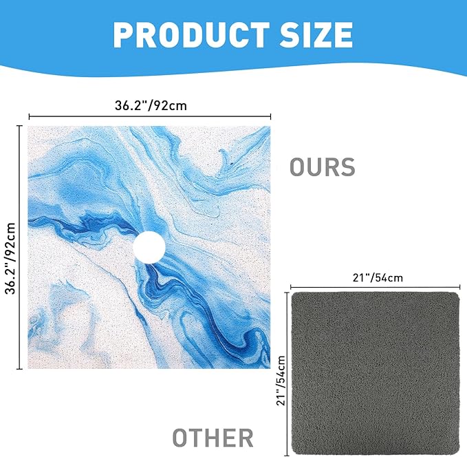 Square Shower Mat Non Slip: 36 x 36 Inch Extra Large Shower Mats with Drain Hole in Middle - PVC Loofah Anti Slip Shower Floor Matt for Inside Shower