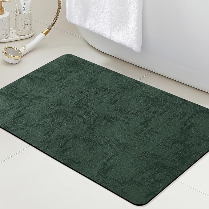 ACCUMTEK Non Slip Bath Mat, Thin Bathroom Rugs Fit Under Door, Quick Dry Bath Mats, Machine Washable Bath Rugs for Bathroom, Bathtub & Kitchen, Bathtub, Deep Green/Marble/32 x20