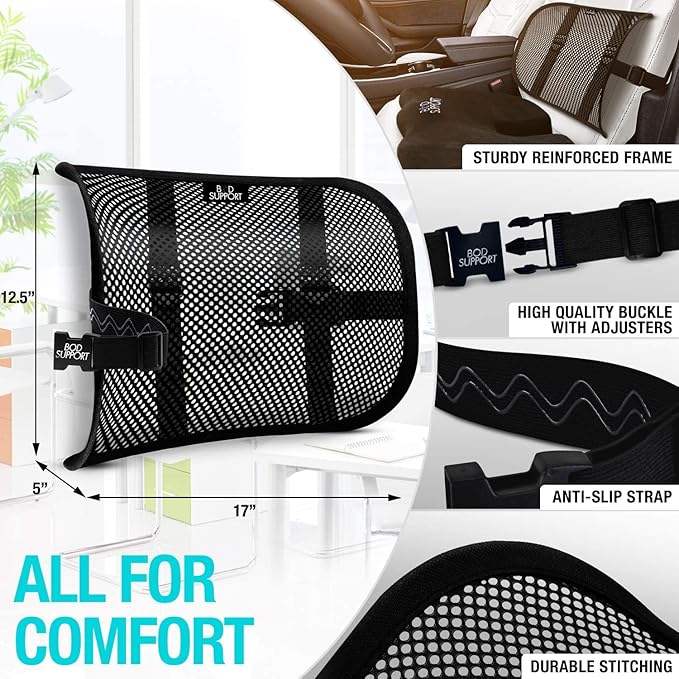 Seat Cushions for Office Chairs with Lumbar Support, Desk Chairs, and Car Seats - Adjustable Straps and Non-Slip Ergonomic Design for Tailbone and Lower Back Pain Relief for All Day Use