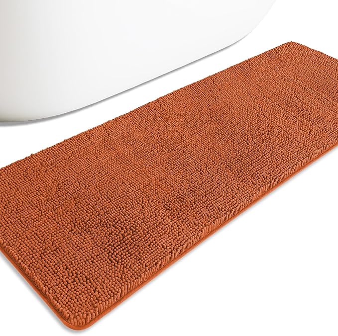 Bathroom Runner Rug 24 x 72 Non Slip – Extra Long Bath Mat | Absorbent and Washable Thick Chenille Runner Rug for Bathroom, Shower, Tub, Sink(Burnt Orange)