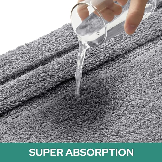 HOMEIDEAS Bathroom Rugs Sets 3 Piece, Super Soft and Absorbent Non Slip Microfiber Toilet Bath Mat with U-Shaped (Grey)